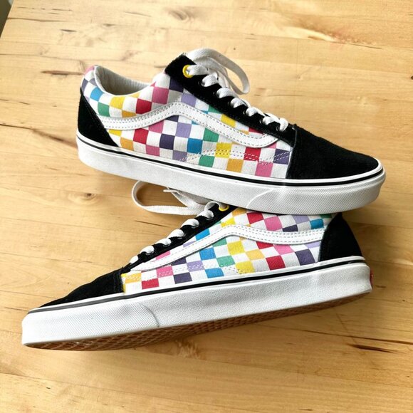 VANS Old Skool Rainbow Checkered Low Top Skate Shoes Men's Size 9.5 - Picture 5 of 6
